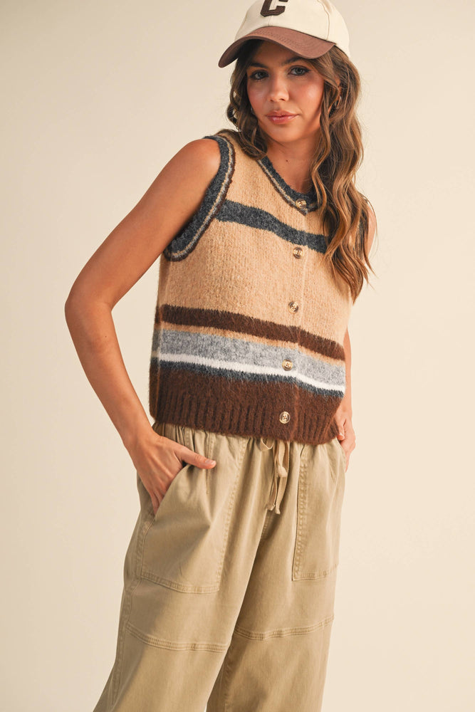 Striped Button Up Vest