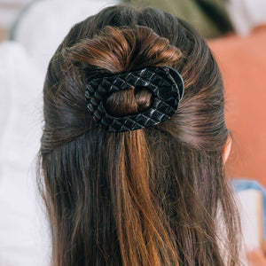 TELETIES - Flat Round Hair Clip | Small | Jet Black Quilted