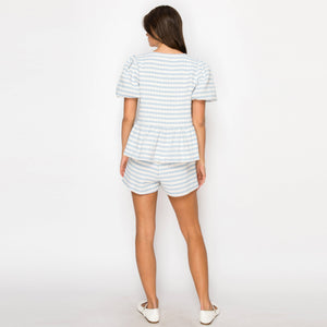 Sky Blue & White Summer French Boucle Shorts