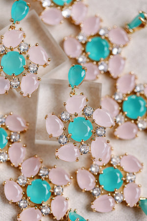 St Armands Designs of Sarasota - Pink and Turquoise Diamond Pinwheel Statement Earrings