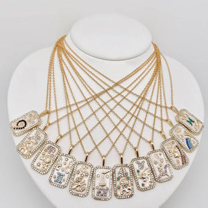 Enamel 12 Constellation Inlaid Cubic Zirconia Necklace: Aquarius