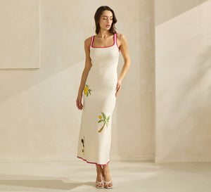 Lemon Embroidered Sweater Dress