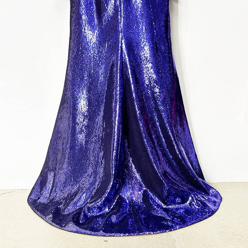 Deep Amethyst Handmade Sequin Mermaid Evening Gown with Front Slit