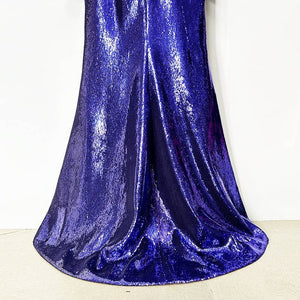 Deep Amethyst Handmade Sequin Mermaid Evening Gown with Front Slit
