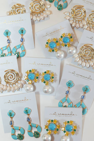 St Armands Designs of Sarasota - Aegean Dream Crystal Turquoise Teardrop Statement Earrings