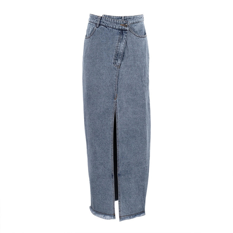 High-Rise Split Vintage Denim Hip Skirt