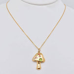 Gold Plated Mushroom Cubic Zirconia Stainless Steel Necklace