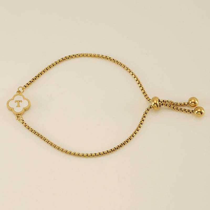 Initial Letter Four Leaf Clover Bracelet