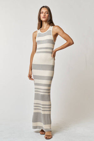 Ribbed Striped Sweater Maxi Dress