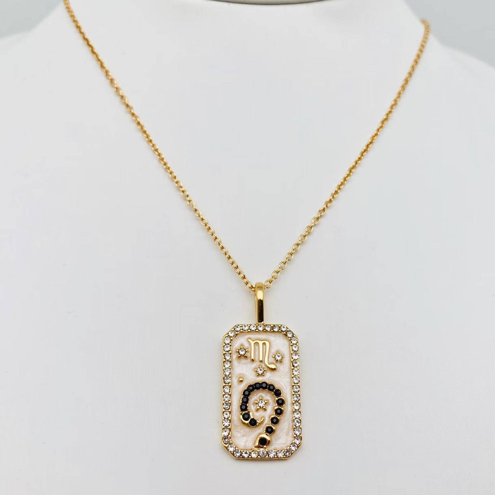 Enamel 12 Constellation Inlaid Cubic Zirconia Necklace: Aquarius