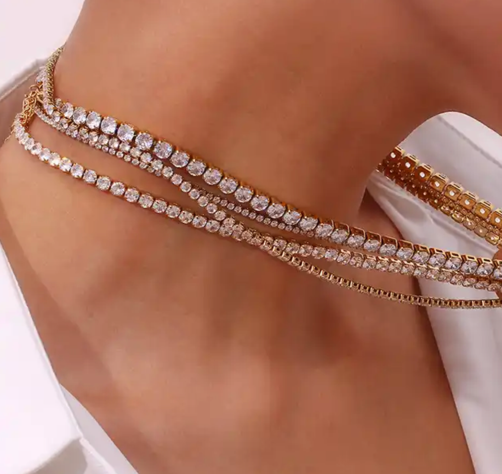 HoopLa - Tennis Necklace. Premium PV plated stainless CZ. : Yellow Gold / 4mm