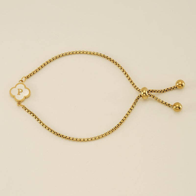 Initial Letter Four Leaf Clover Bracelet