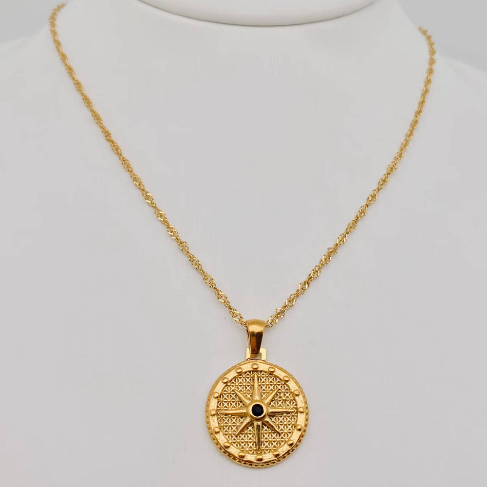 18K Gold Plated Round Star Pendant Necklace