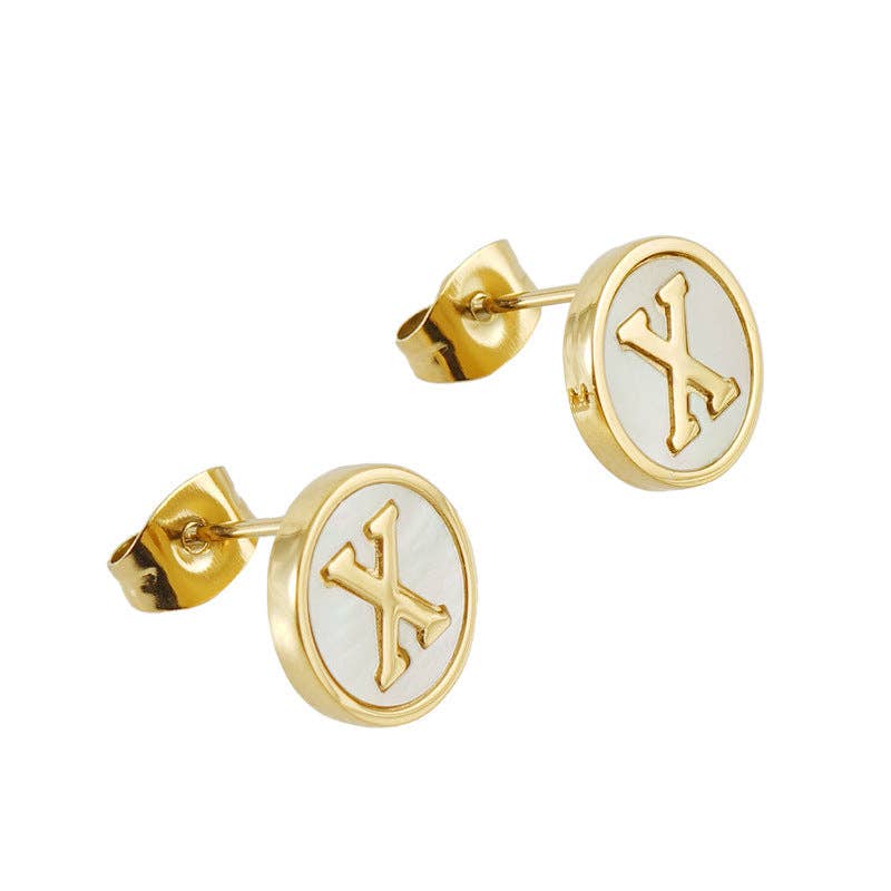 Shell Initial 18K Gold Plated Stainless Steel Ear Studs