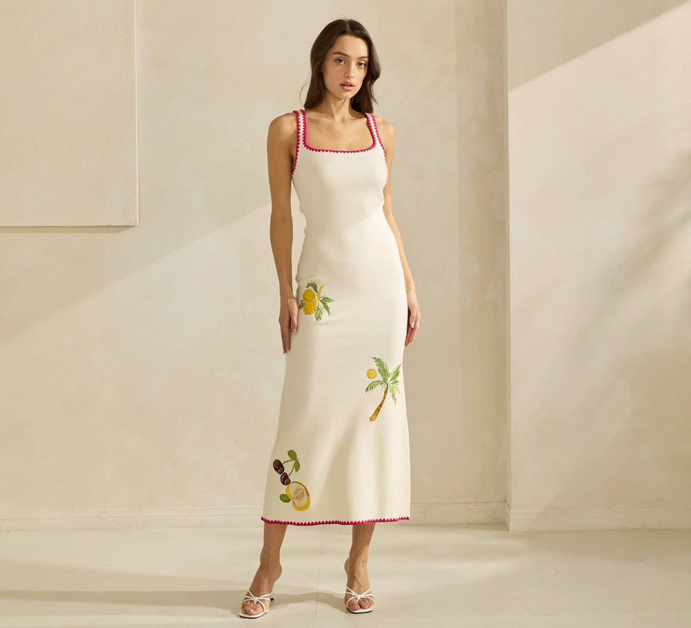 Lemon Embroidered Sweater Dress