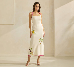 Lemon Embroidered Sweater Dress