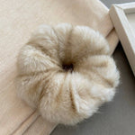 Cream Faux Mink Plush Scrunchie