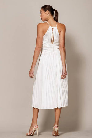 Marilyn White Pleated Midi Dress