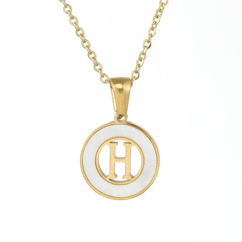 Circular Hollow Shell Initial Pendant Necklace