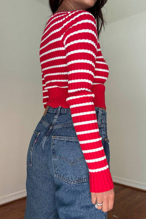 Candy Stripe Knit Keyhole Button Sweater