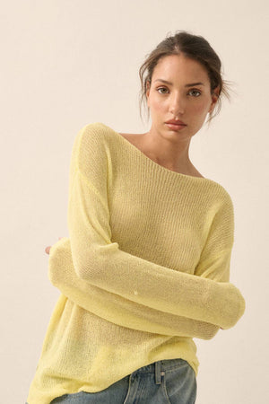 Lightweight Knit Loose-Fit Boatneck Sweater: Soft Lemon