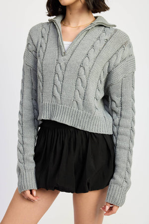 Gray Cable Half Zip Sweater