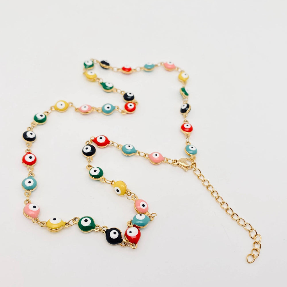 Enamel Evil Eye Gold-plated Stainless Steel Necklace