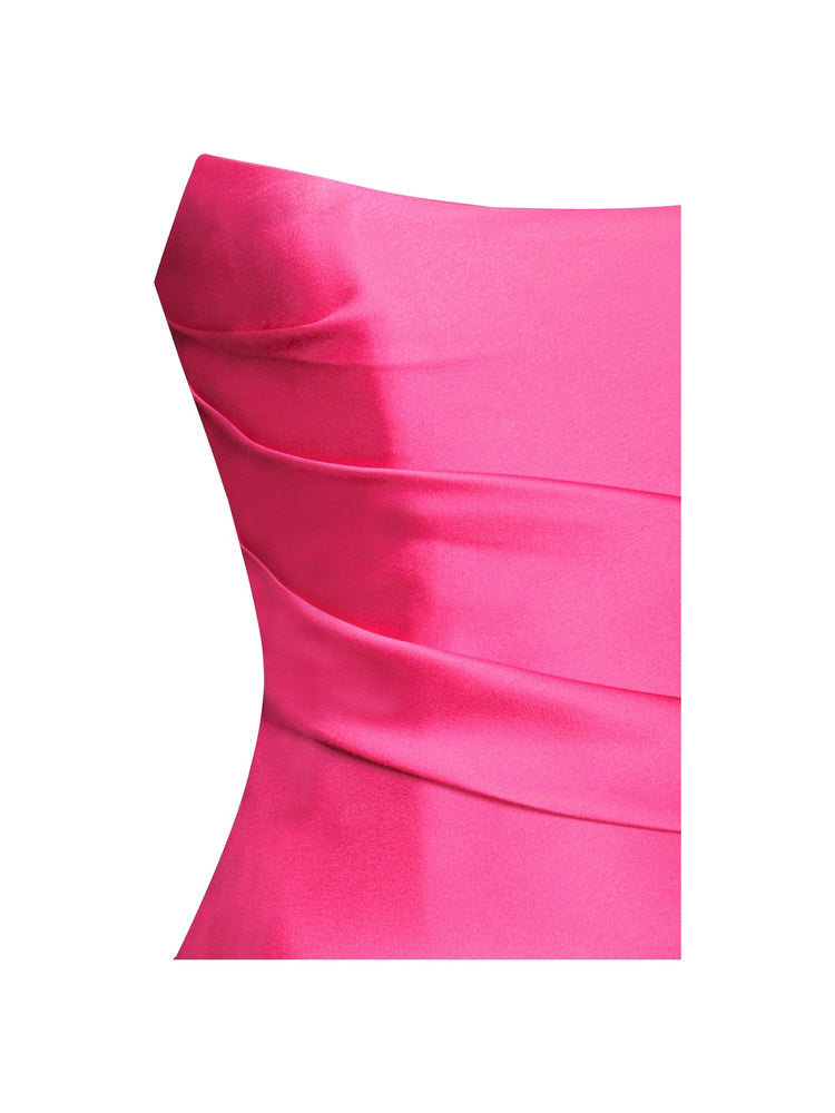 Walterina Fuchsia Satin Strapless Drop Waist Corset Gown