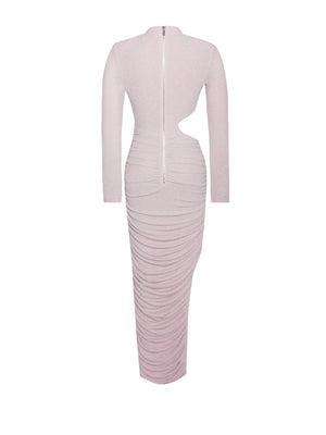 Payson Pink Long Sleeve Metallic Jersey Cutout Dress