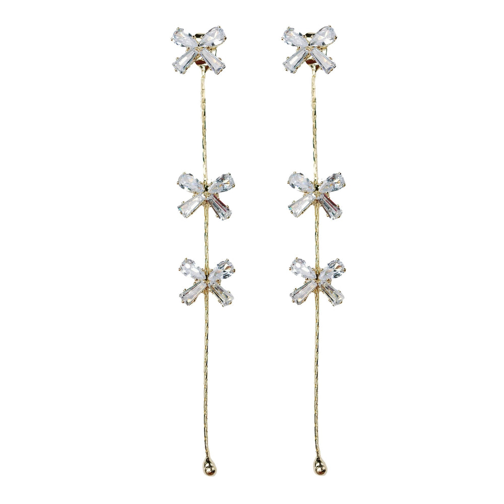 St Armands Designs of Sarasota - Diamond Bow Gold Duster Drop Earrings