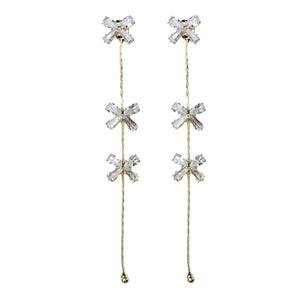 St Armands Designs of Sarasota - Diamond Bow Gold Duster Drop Earrings