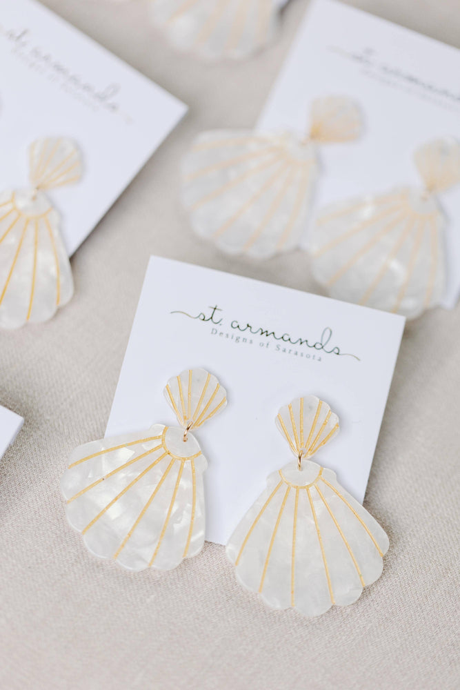 St Armands Designs of Sarasota - White Tortoise Statement Shell Earrings