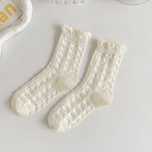 Heart White Rolled Edge Socks