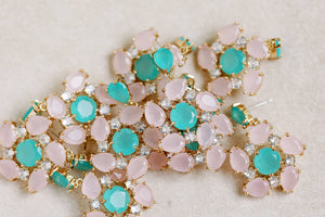 St Armands Designs of Sarasota - Pink and Turquoise Diamond Pinwheel Statement Earrings