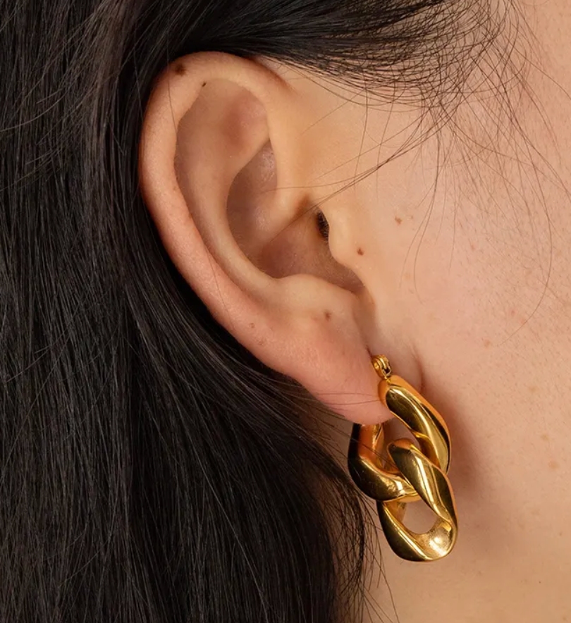 HoopLa Style - Chain Link Charm Earring 2 in 1: Gold