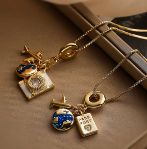 HoopLa Style - Charm Necklace - Travel Talisman Stainless Steel Necklace: Suitcase