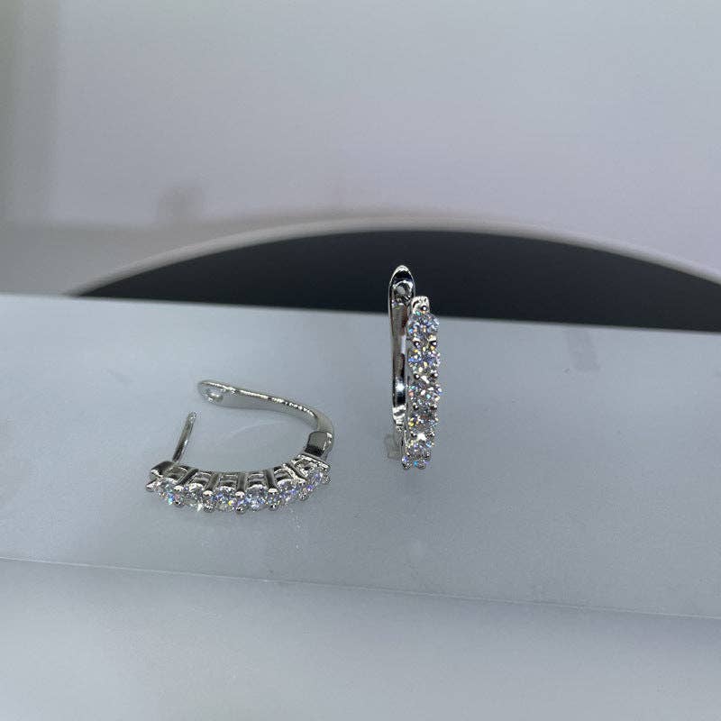 U-Shaped Moissanite Hoop Earrings in 925 Sterling Silver: 1.20 ct