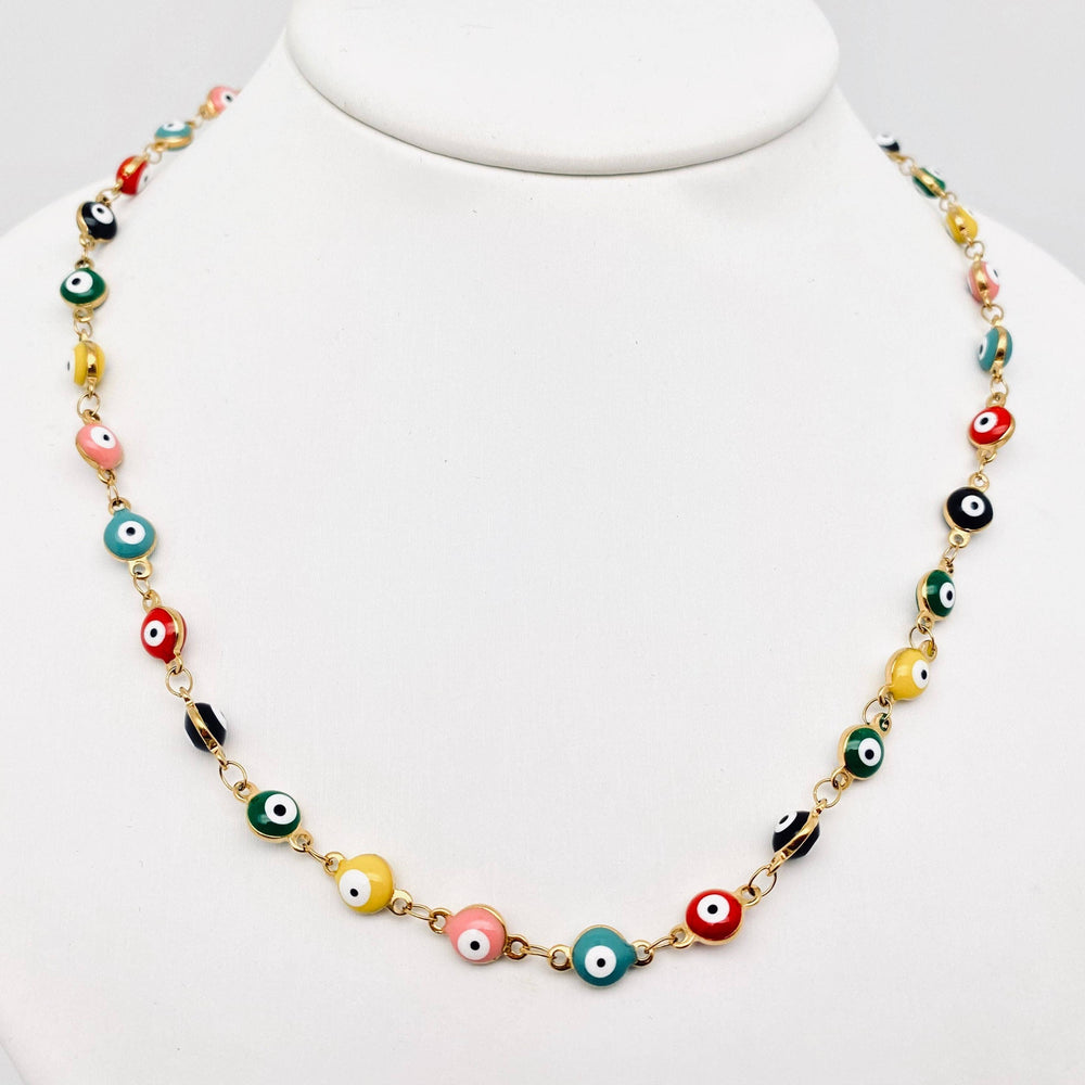 Enamel Evil Eye Gold-plated Stainless Steel Necklace
