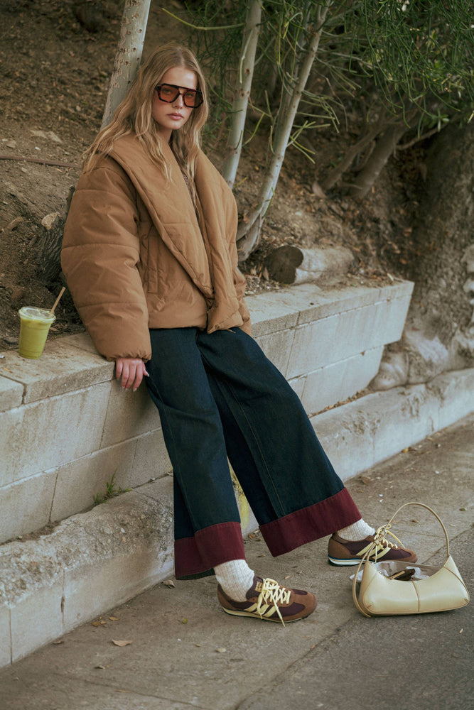 Coffee Big Collared Puffer Jacket