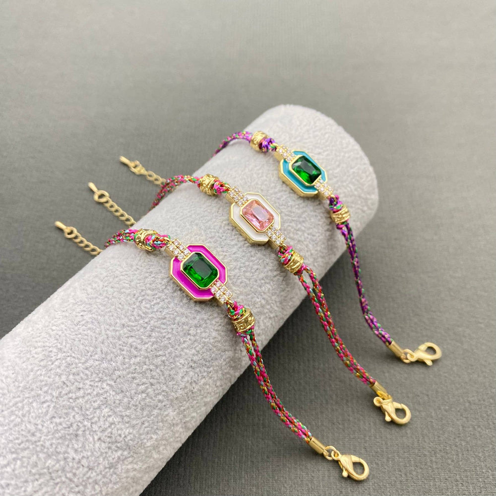Boho zircon & Rhinestone Enamel Charm Rope Bracelet