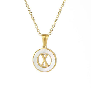 Circular Hollow Shell Initial Pendant Necklace