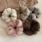Cream Faux Mink Plush Scrunchie