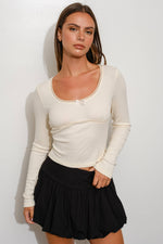 Cream Scoop Ribbed Knit Top