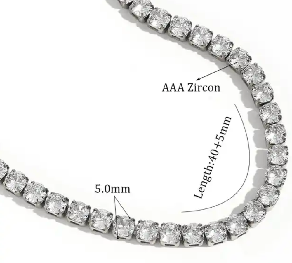 HoopLa - Tennis Necklace. Premium PV plated stainless CZ. : Yellow Gold / 4mm