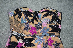Elegant Floral Sequin Embroidered Mesh Tube Top Dress