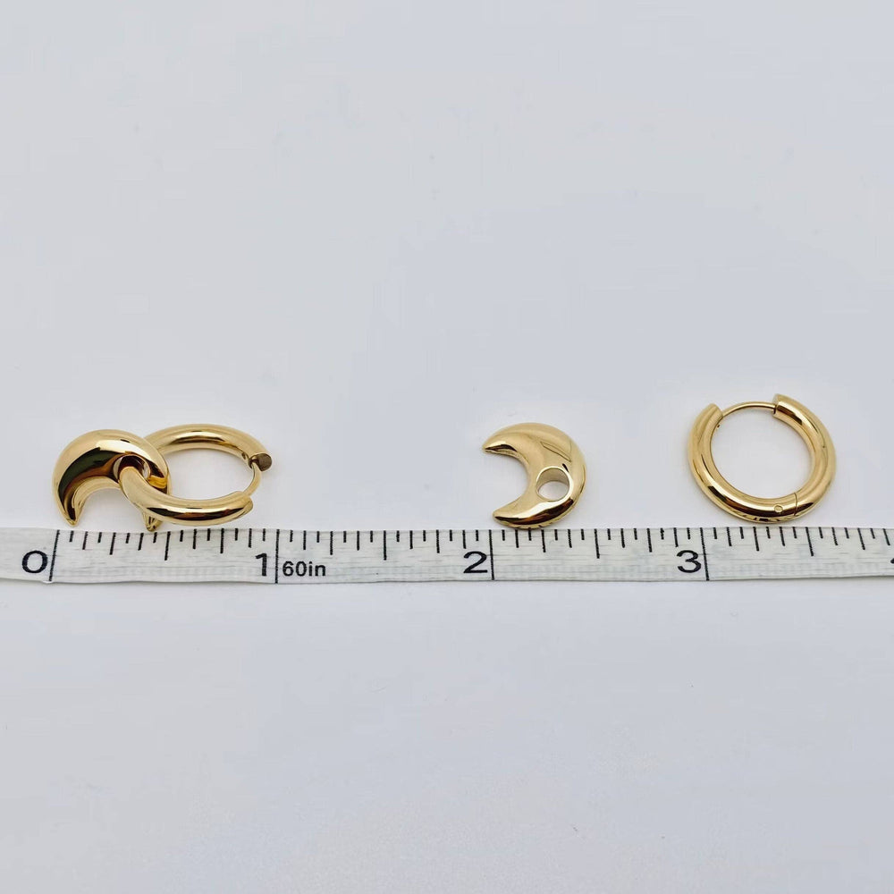 Gold-plated Stainless Steel Moon Pendant Huggie Earrings