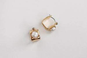St Armands Designs of Sarasota - Vintage Mini Square Gold Pearl Huggie Hoop Earrings