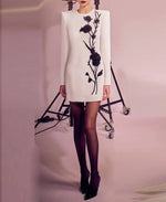 Floral Beaded Long-Sleeve Mini Dress