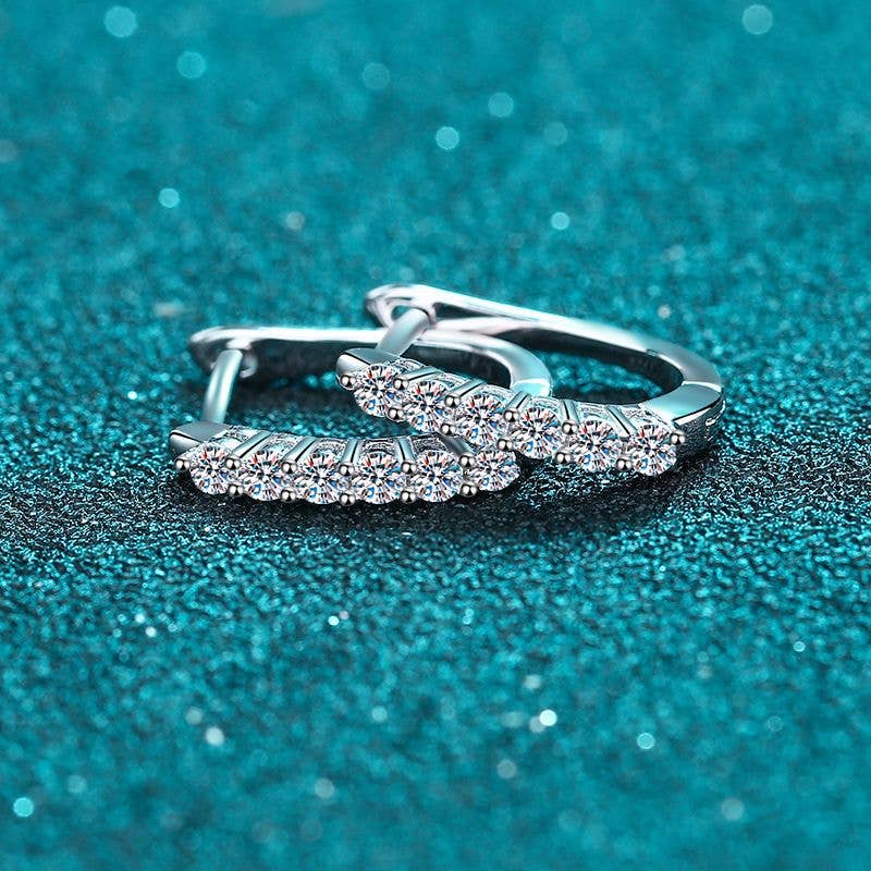 U-Shaped Moissanite Hoop Earrings in 925 Sterling Silver: 1.20 ct