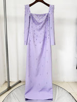 Square Neck Lilac Gown with Hand-Beaded Diamonds